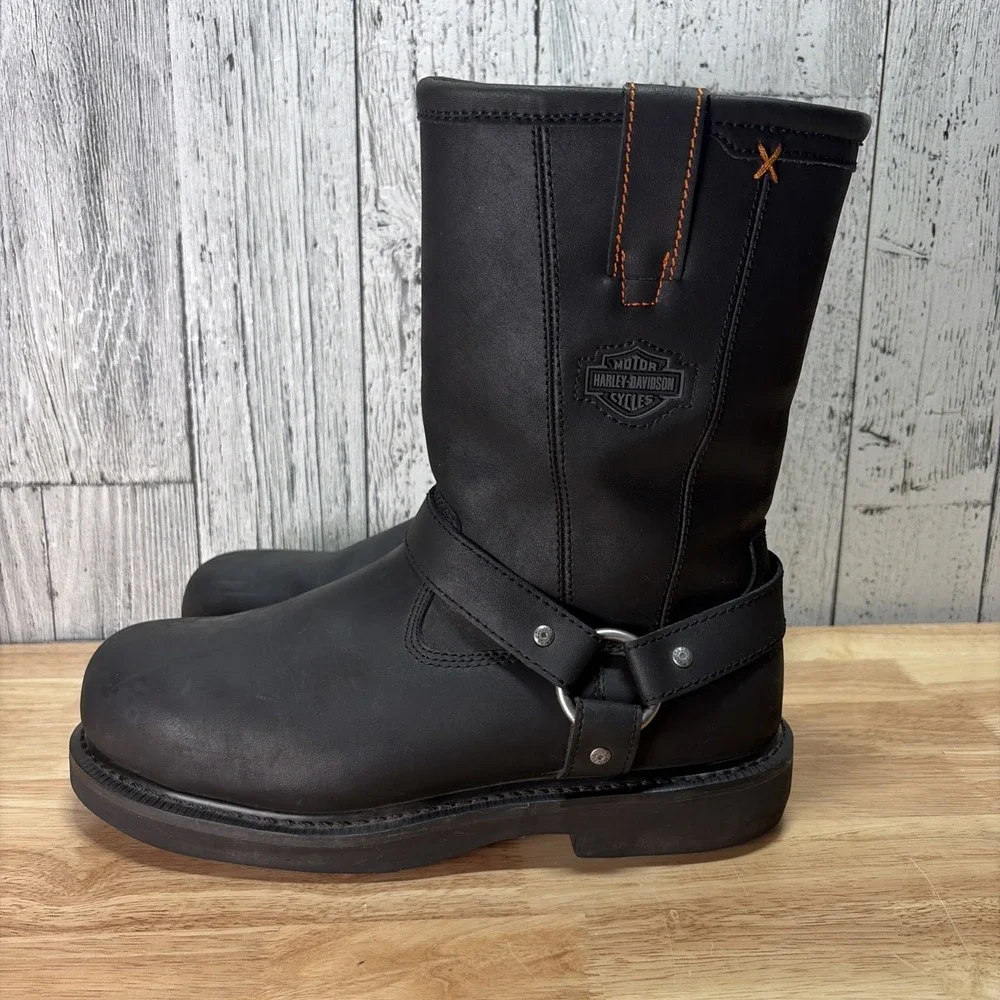 Harley-Davidson Men's Wellington Boot, 11 M, Steel Toe Black Leather